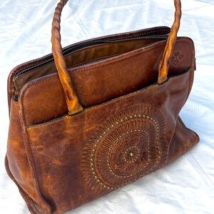 Vintage Patricia Nash Brown boho western shoulder leather handbag